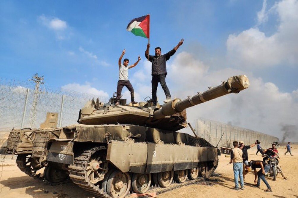 Warga Palestina mengekspresikan kegembiraannya akan kabar Israel Gencatan Senjata dengan Hamas yang berlaku 19 Januari 2025. (Foto :X@joe_pride888)
